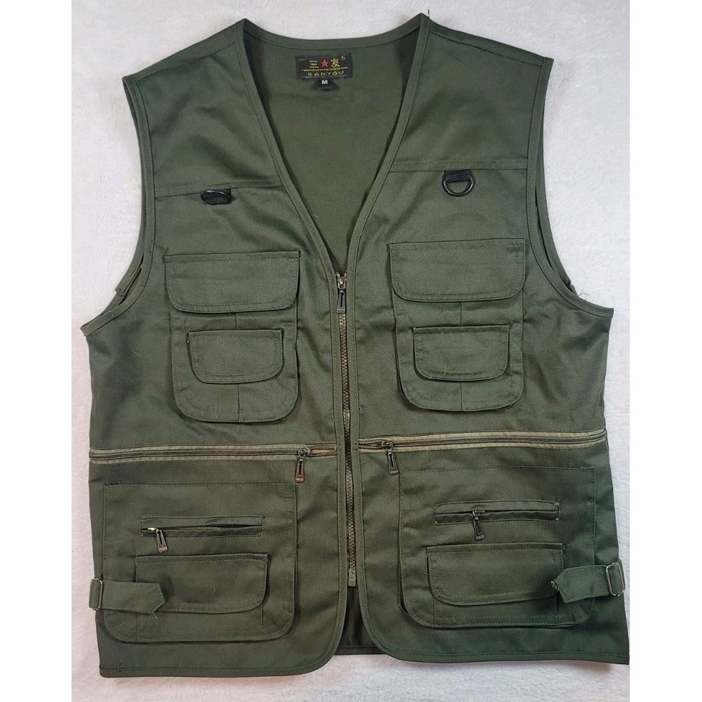 Sanyou‎ MENS Utility Hunting Fishing Green Full Zip Vest Size Medium